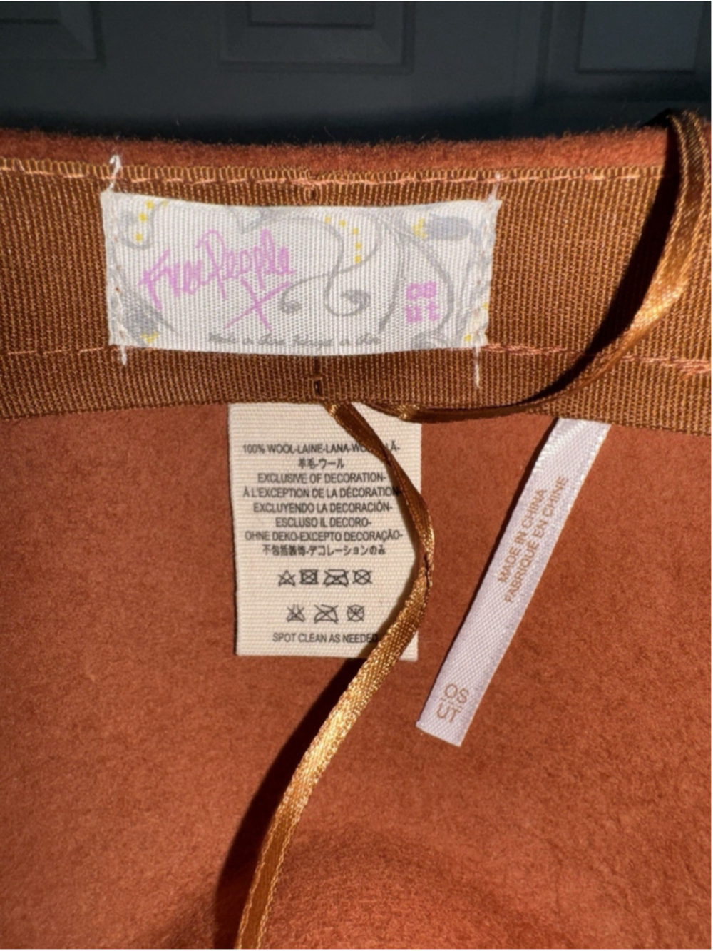 Free People 100% Wool Fedora Hat Rust Burnt Orange Boho Autumn Indie Rancher OS - Picture 7 of 7